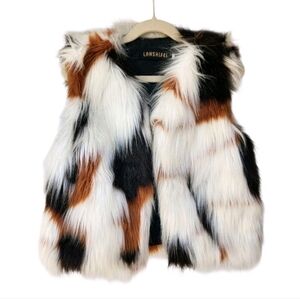 Lanshifei Girls Faux Fur Vest Multicolor Fuzzy Patchwork Outerwear Sz 7–9 Years